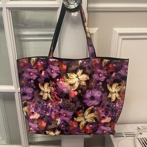 K Carroll purple and yellow floral tote bag with mini bag